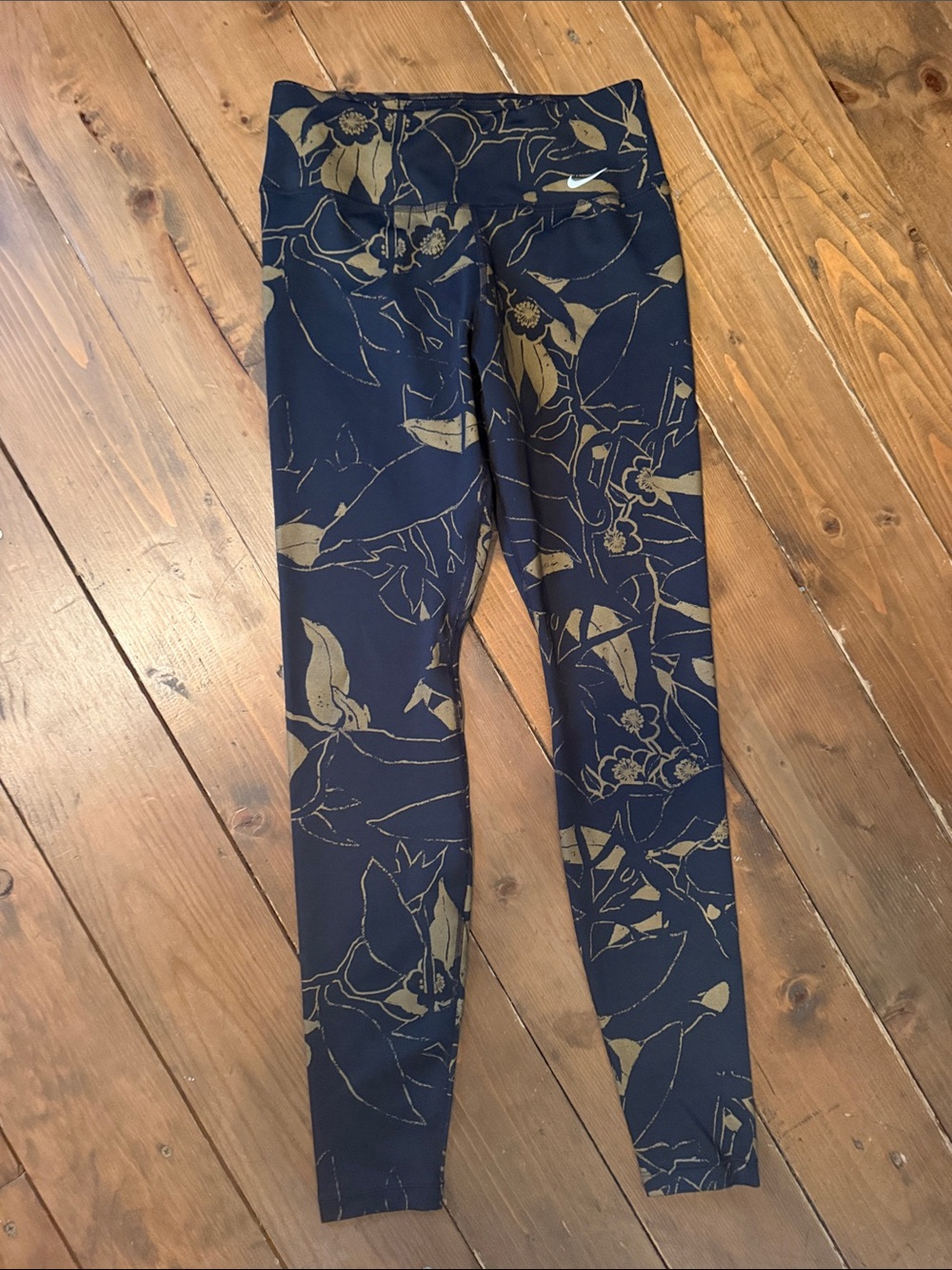 Nike Navy Leggings with Gold Botanical Print